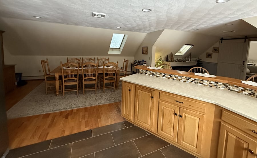 view from kitchen into dining area
