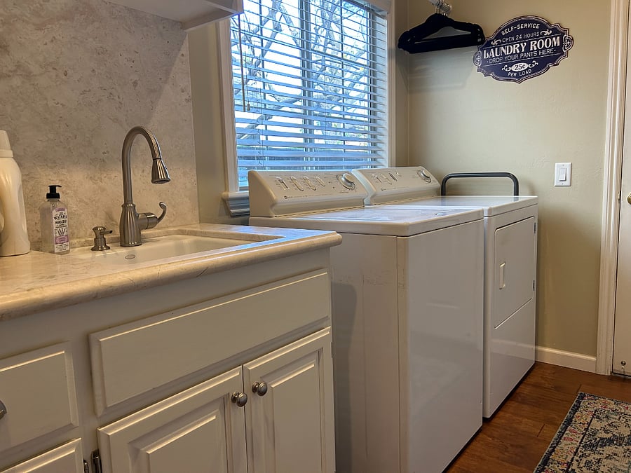 Laundry room and entrance to garage.