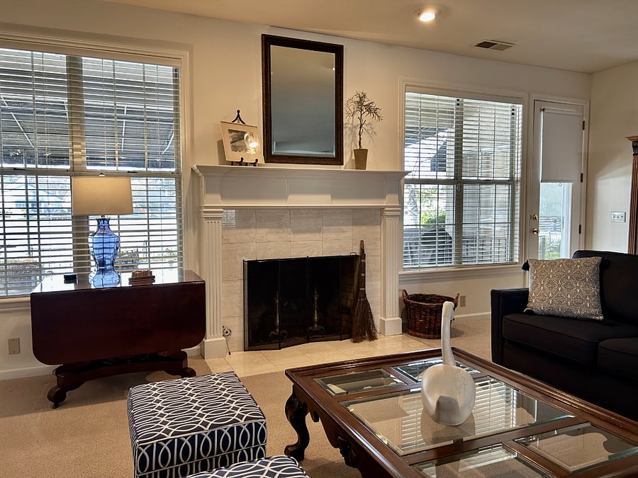 Gas fireplace and beautiful lake views