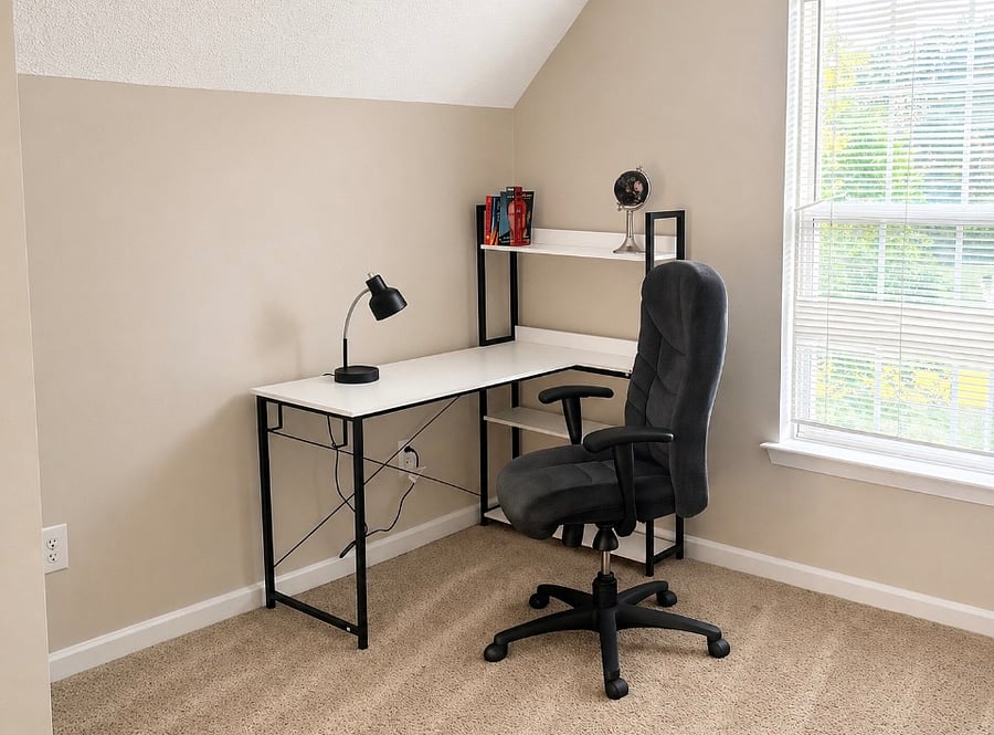 Large bonus room equipped with a desk, providing a comfortable and functional workspace for remote work.