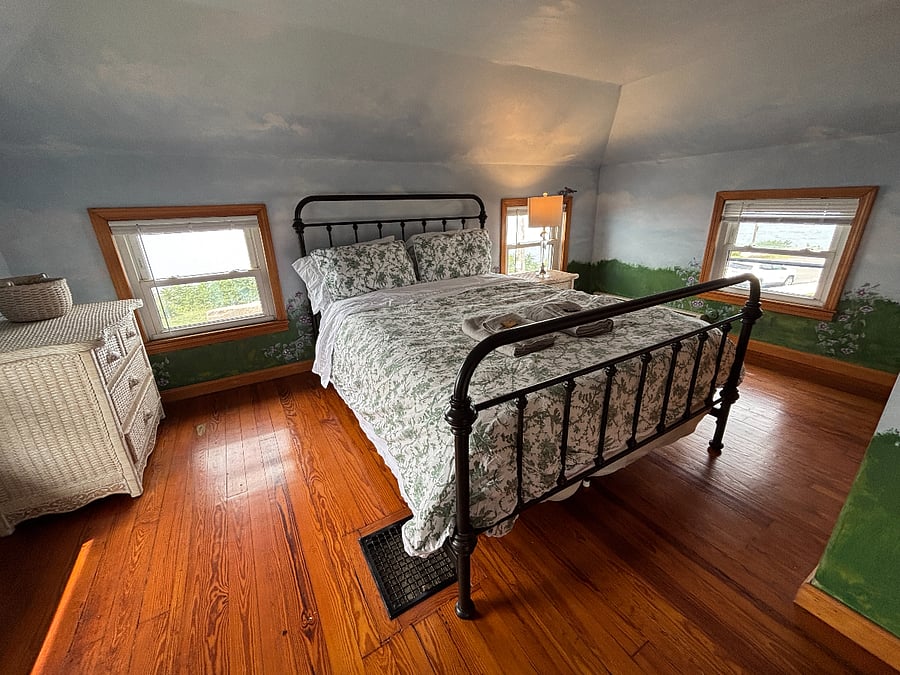 2nd floor bedroom with storage and attached half bath