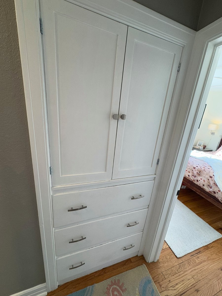 Dual built in cabinets for additional storage. 
