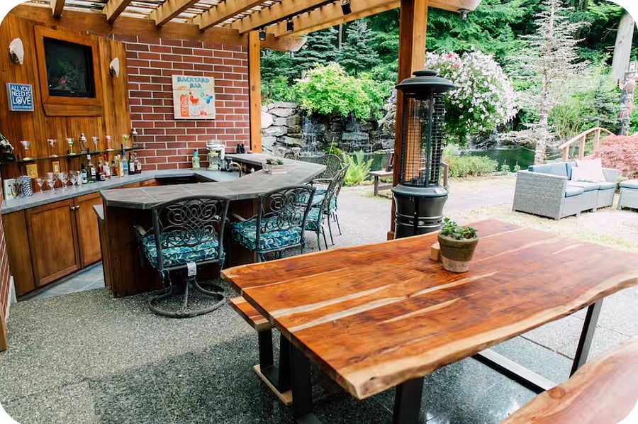 Shared outdoor kitchen bar and seating area