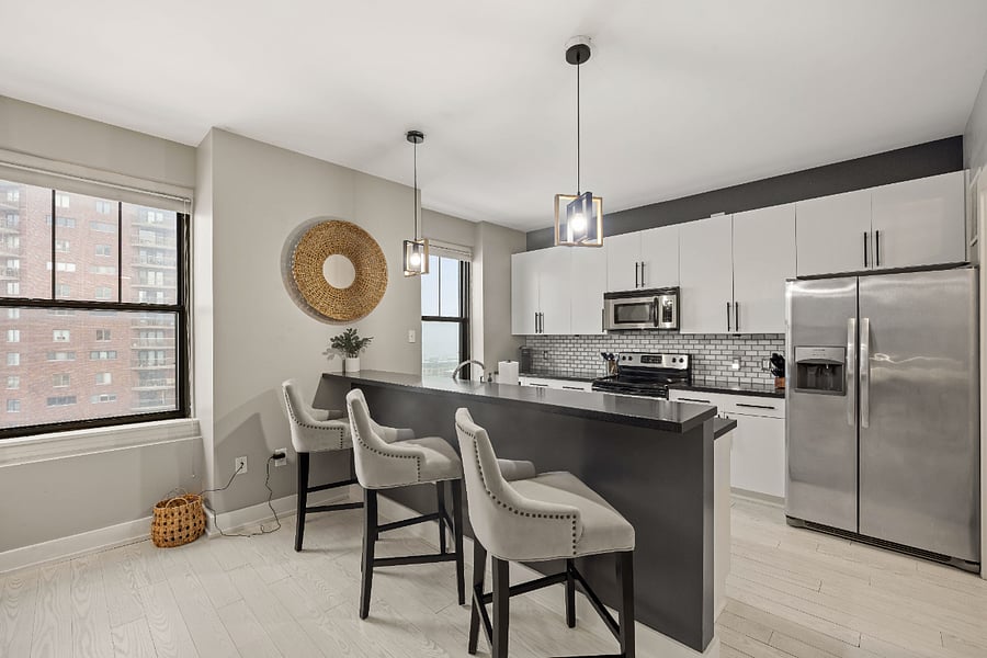 Kitchen bar-height seating.