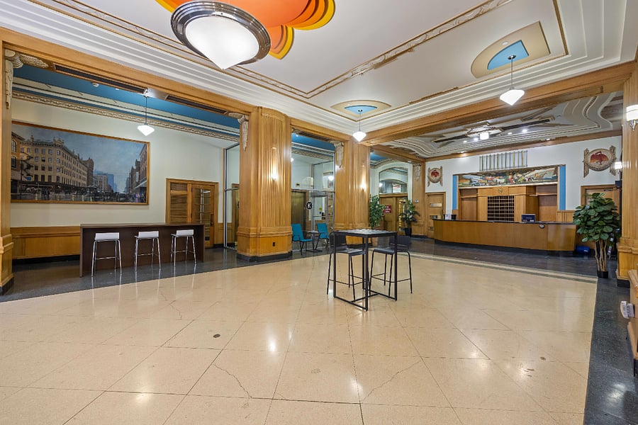 Beautifully restored lobby of the Hotel Kirkwood.