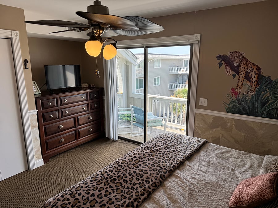 Bedroom with Smart TV and Sliding Glass Door to Rear Porch