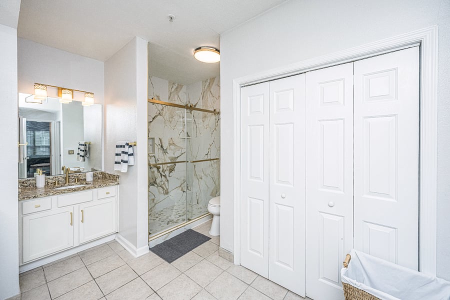 Bright bathroom with shower
