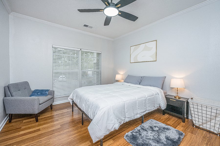 Relaxing bedroom with plenty of natural light