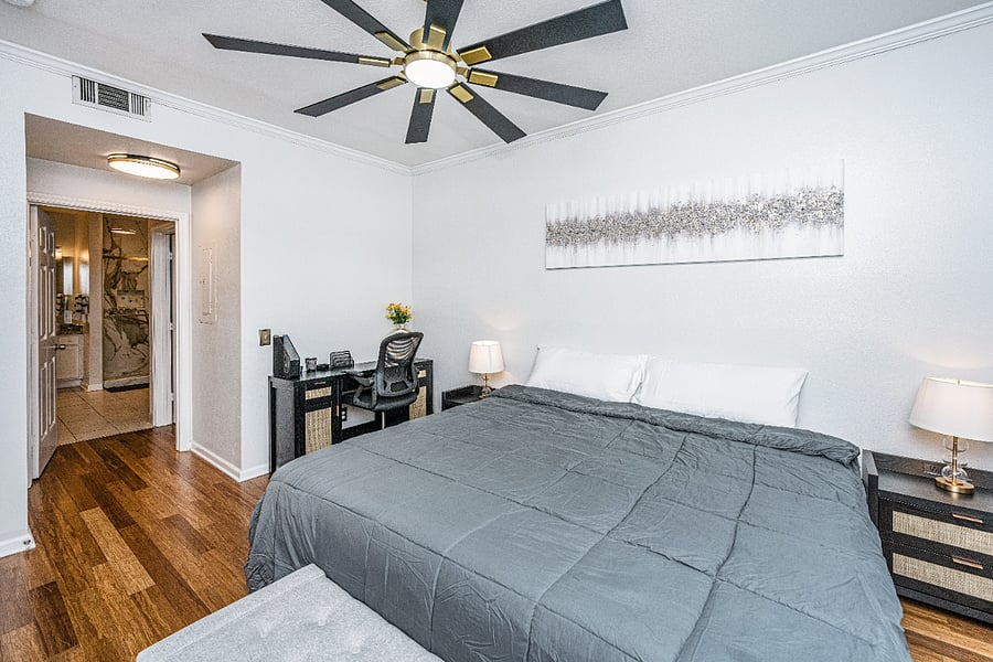 Quiet bedroom designed for restful sleep