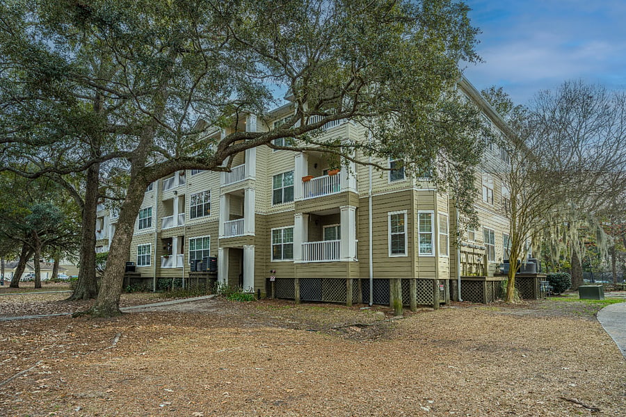 Apartment building exterior  unit located on the first floor