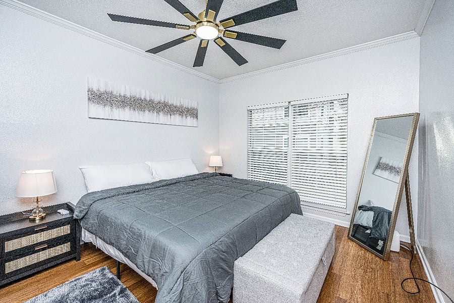 Comfortable bedroom with quality bedding and ample storage