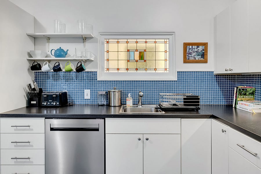Original 1930s stained glass in the kitchen