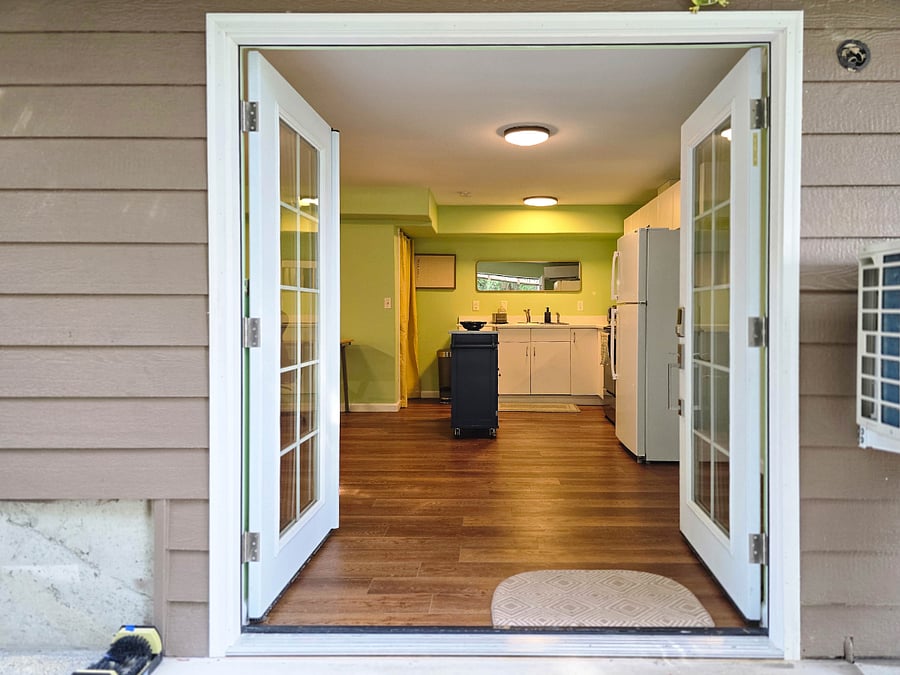 Entrance with both french doors open.