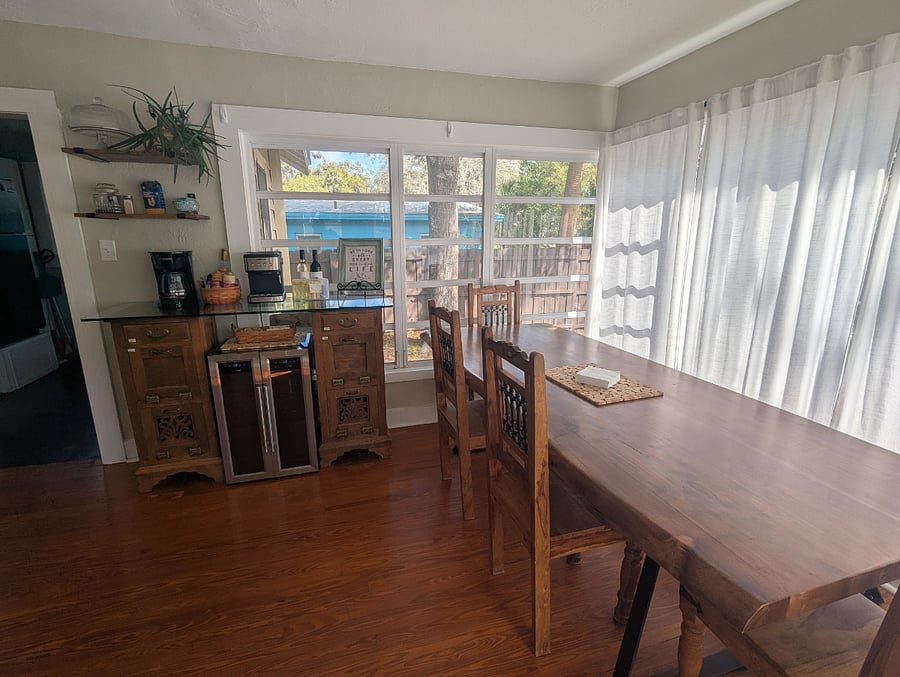 Dining room with a beverage bar.