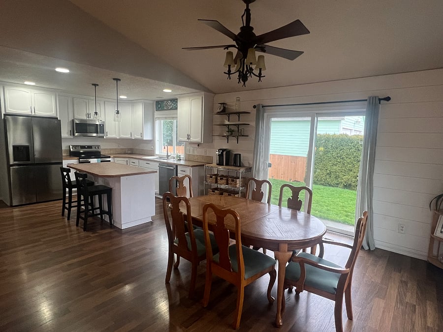 Open concept kitchen and dining space