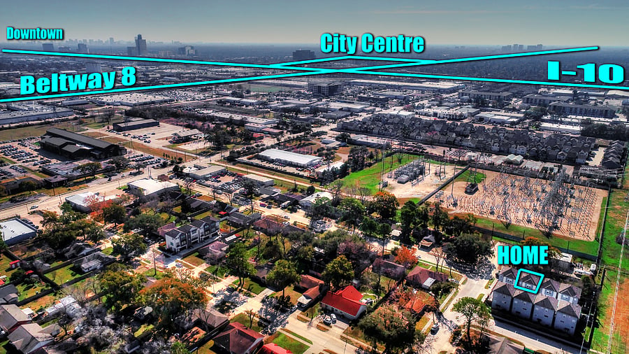 5 mins from city center, heart of memorial. I10 and Wilcrest