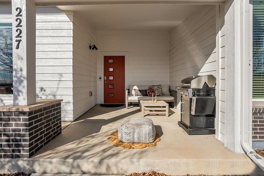 Private, south-facing patio with grill, overlooking a greenbelt and steps away from a playground
Safety features: Ring camera and auto-locking deadbolt with keyless entry
