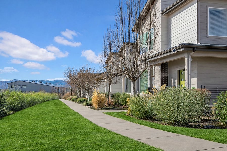 Private front patio overlooking a greenbelt