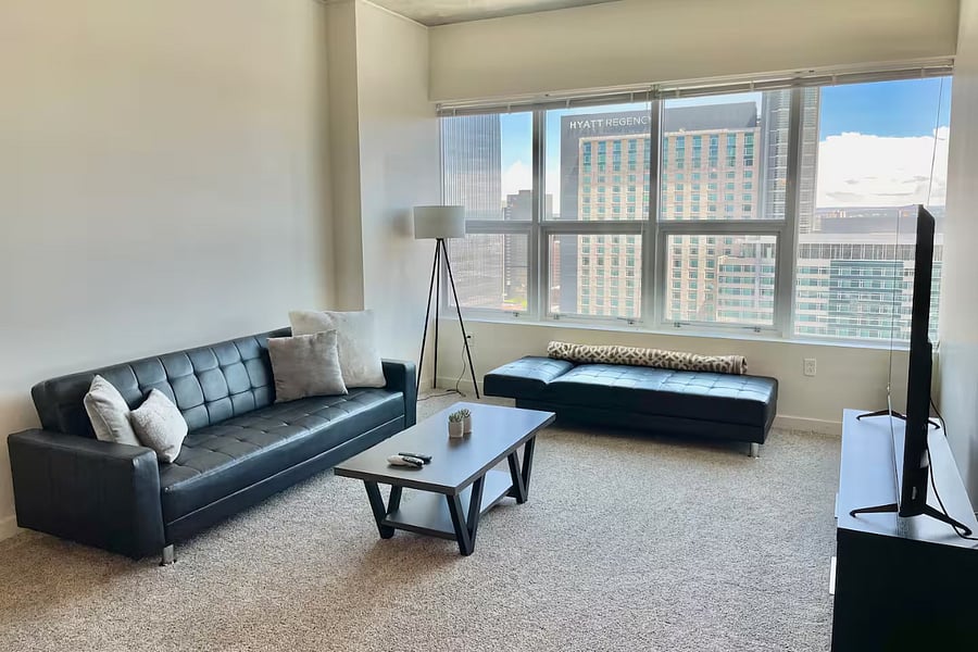 Condo Unit: 31st Floor Living Room Views of the Downtown Business District (Angle #2)