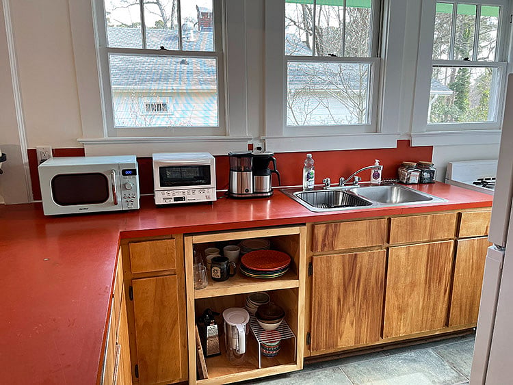 Kitchen microwave, toaster oven and coffee maker
