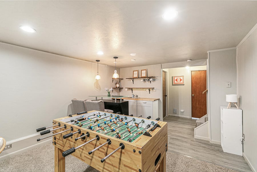 Foosball + Downstairs Wet bar seating