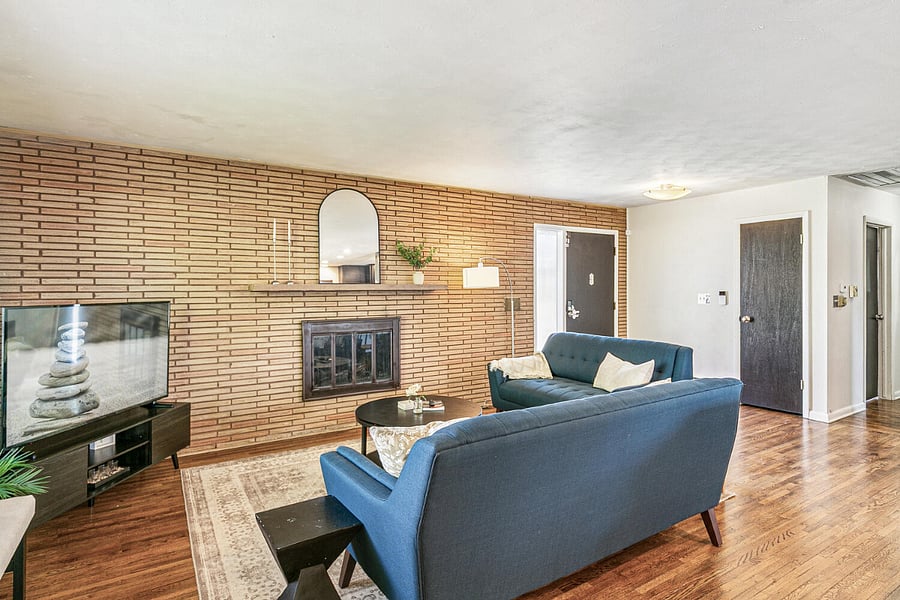 Main Floor: Living Room + Fireplace + Smart TV