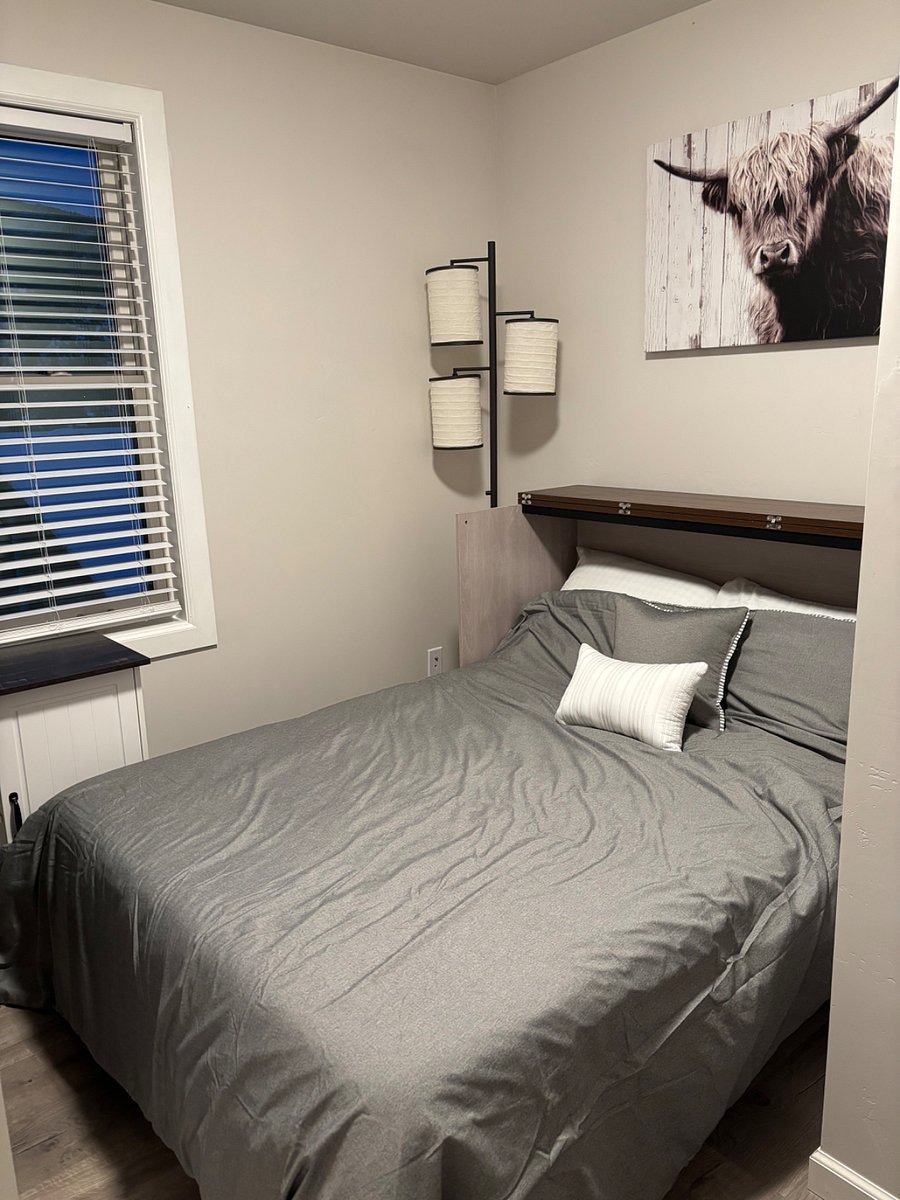Full size Murphy bed folded out for guests