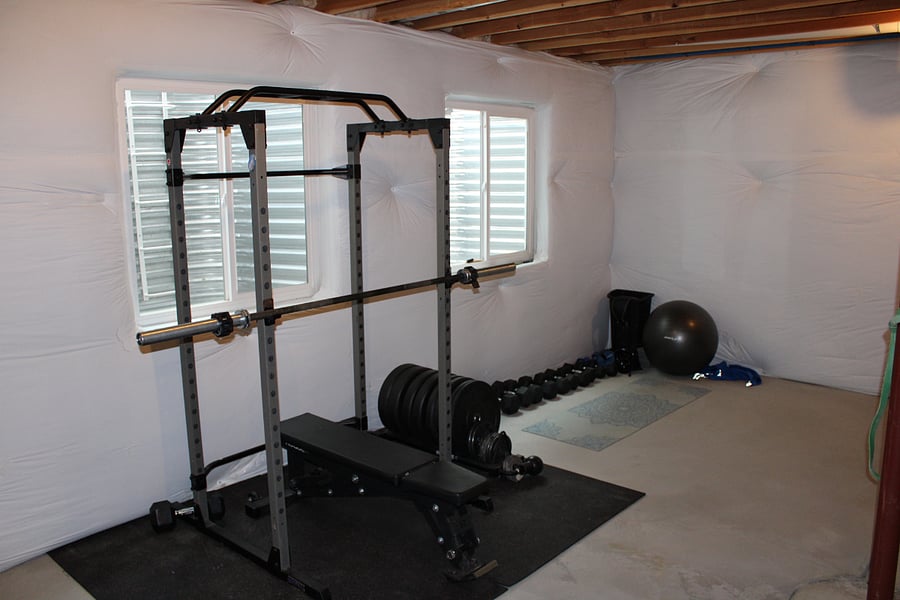 Rogue squat rack with dumbbells ranging from 15-50lbs, and yoga/ stretching mat
Free weight total 320 lbs including 45lb bar
Located in Basement