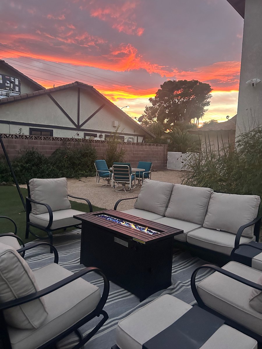 outside space - firepit and comfortable seating