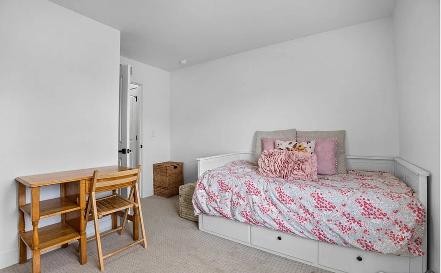 Both upstairs bedrooms will have full size beds, they both have walk in closets.