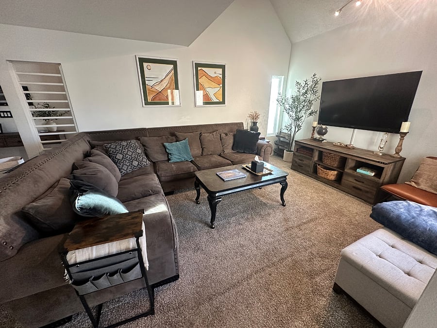 Living room view from dining area