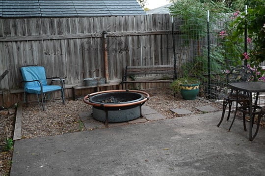outdoor sitting area, with fire pit.