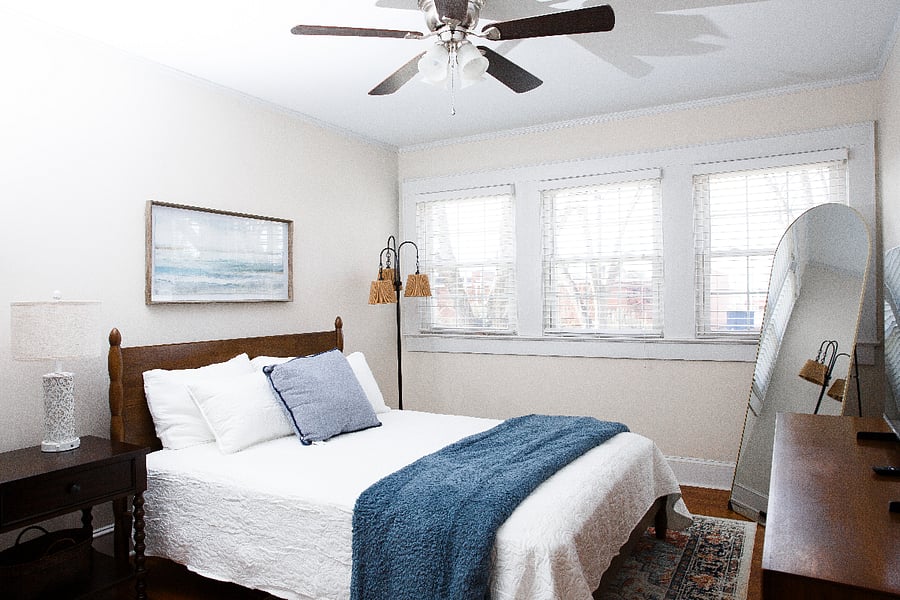 Awesome Queen size bed with new Dream Mattress with Smart TV and full length mirror.