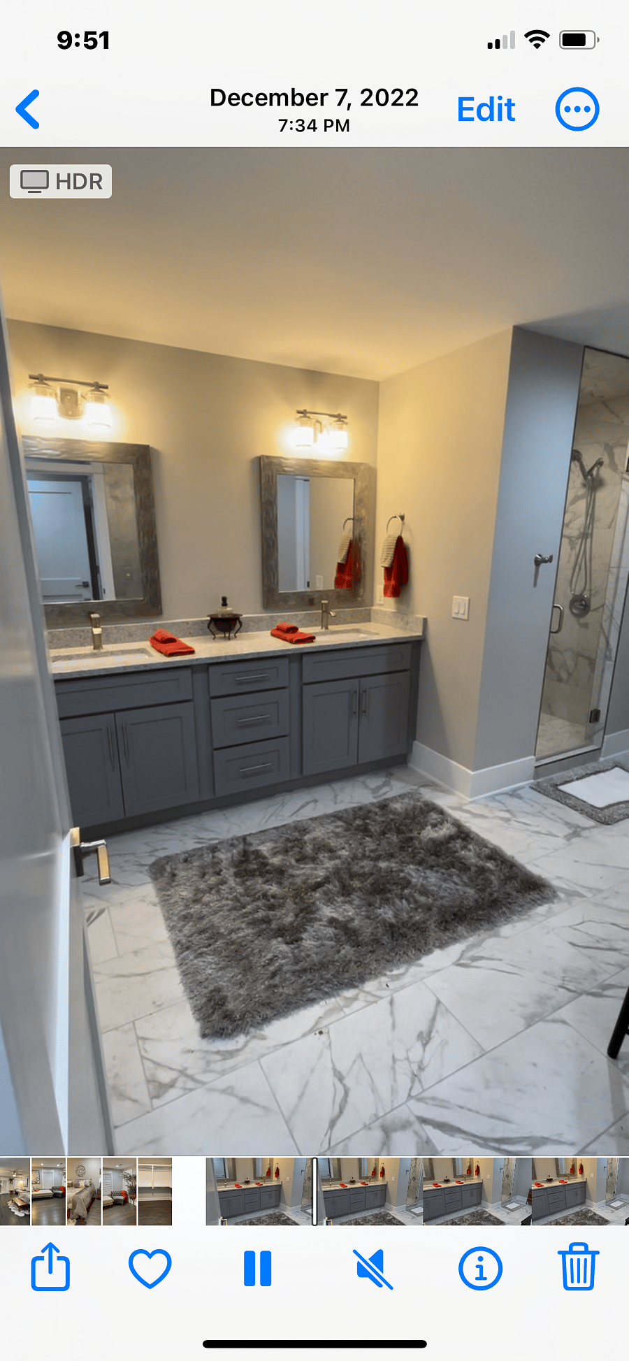 Master bath with private commode and large shower.