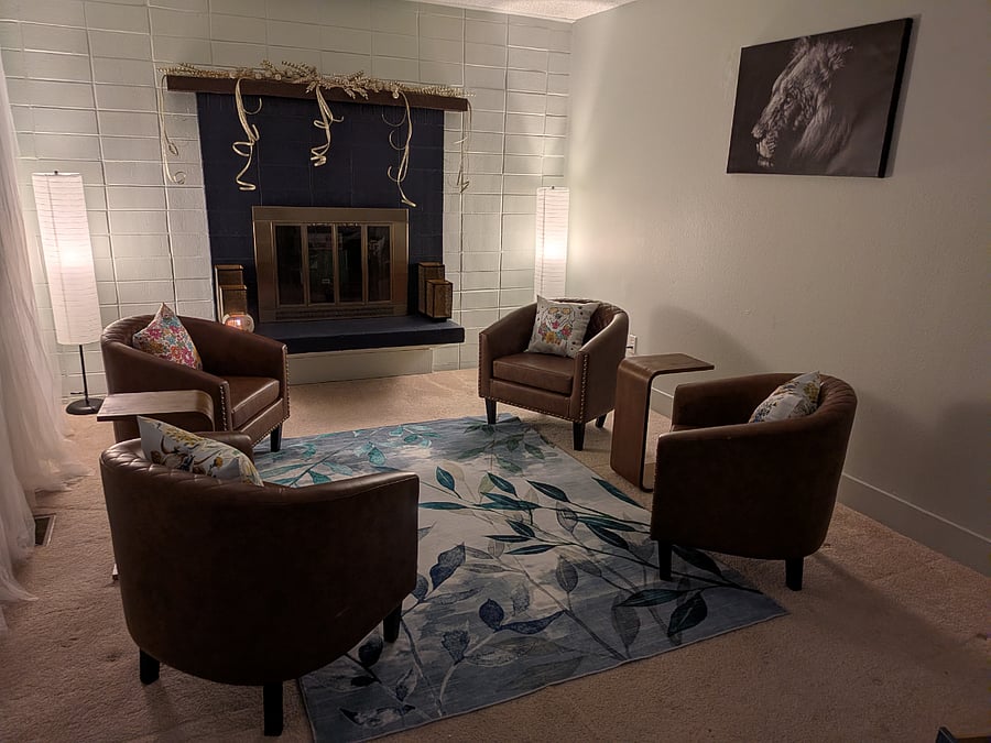 Living room featuring a fireplace