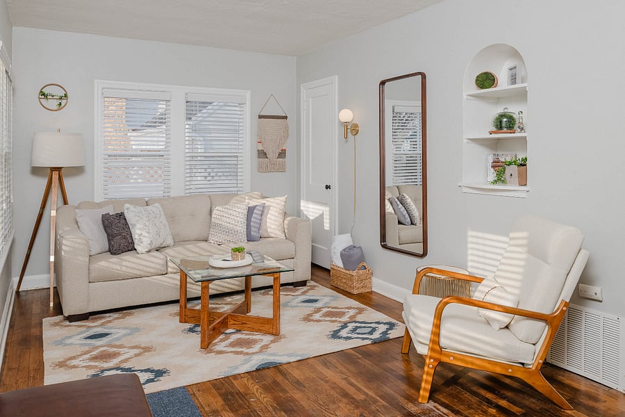 Warm and cozy living room with smart TV