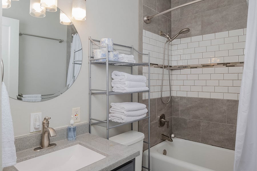 Newly remodeled bathroom with full tile shower