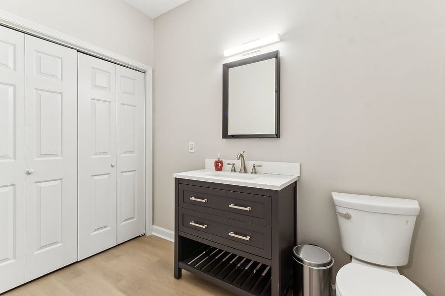 Full size washer and dryer in first floor powder room