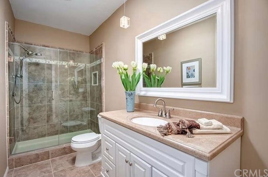 Bathroom with large shower and bidet toilet