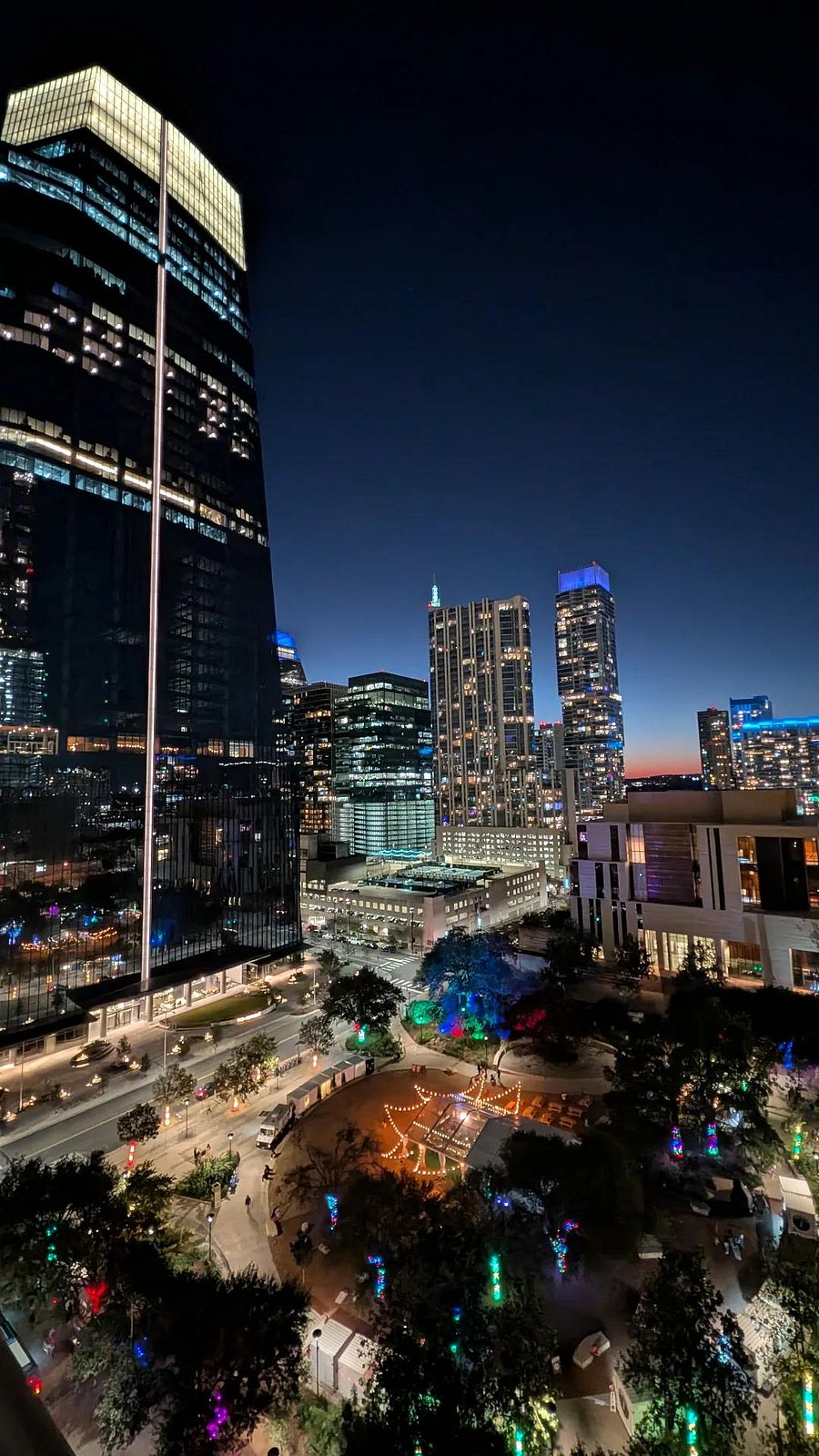 sunset view from building amenity rooftop pool deck