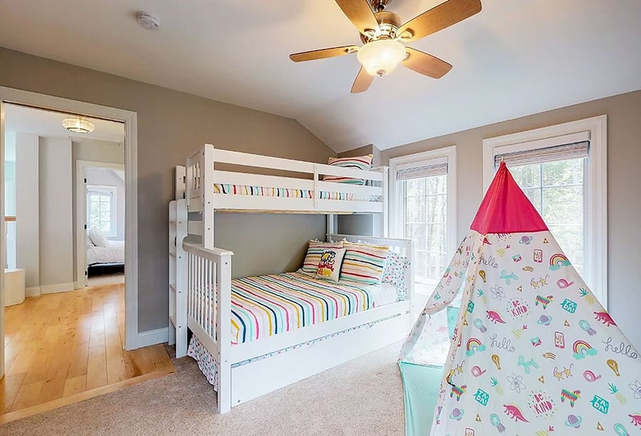 3rd bedroom with twin over full bunk and a pull out trundle