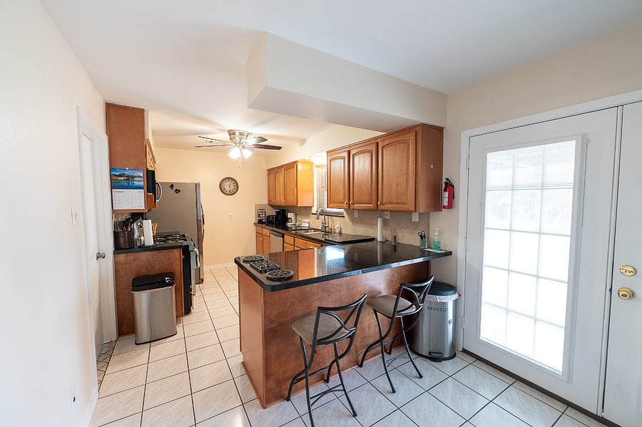 Kitchen has toaster, Keurig and regular coffee maker.  