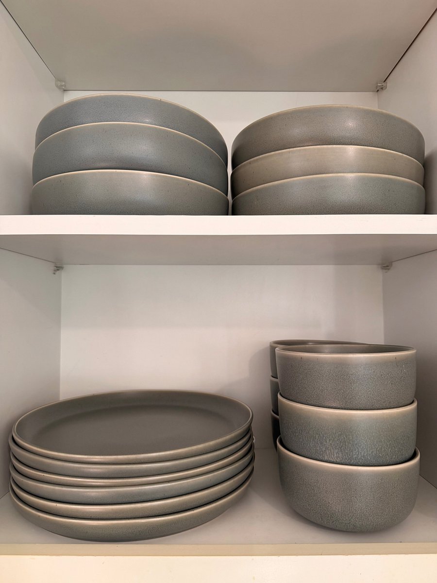 Complete set of modern dishes, bowls, and plates for easy dining at home.