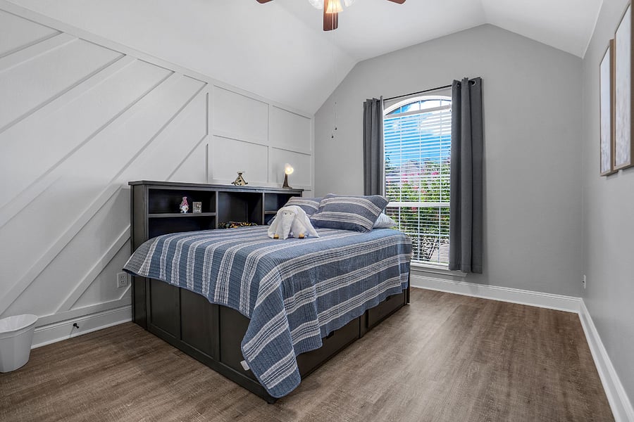 Windows in all bedrooms have black out curtains and blinds