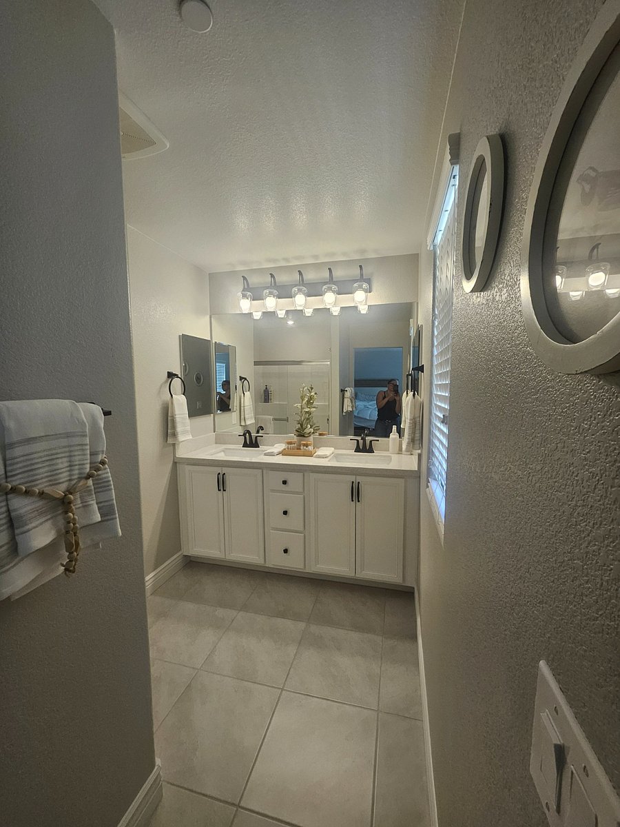 Master bedroom bathroom with shower, dual sinks