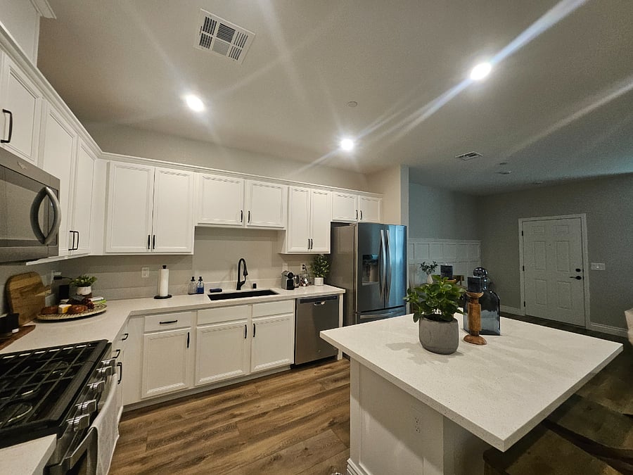 Kitchen has new microwave, refrigerator, dishwasher and stove