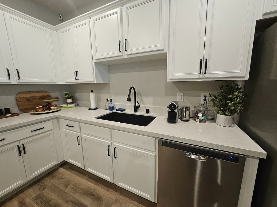 Kitchen with Nespresso machine, Toaster, and blender.