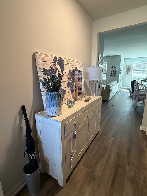 View from entry to kitchen/family room area
