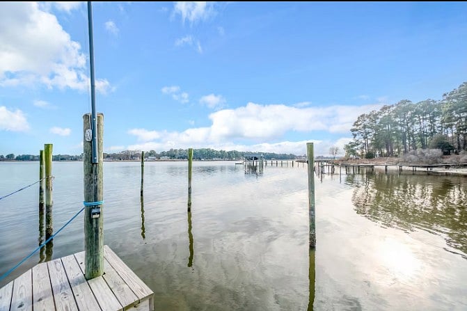 Long private dock extending into the lake, perfect for fishing, boating, or enjoying the view.