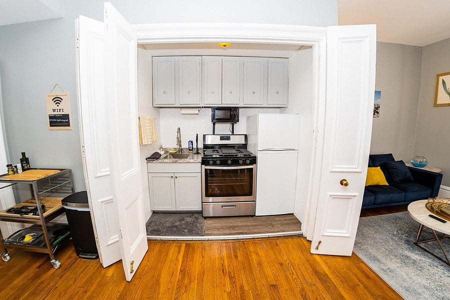 Galley Kitchen with Microwave